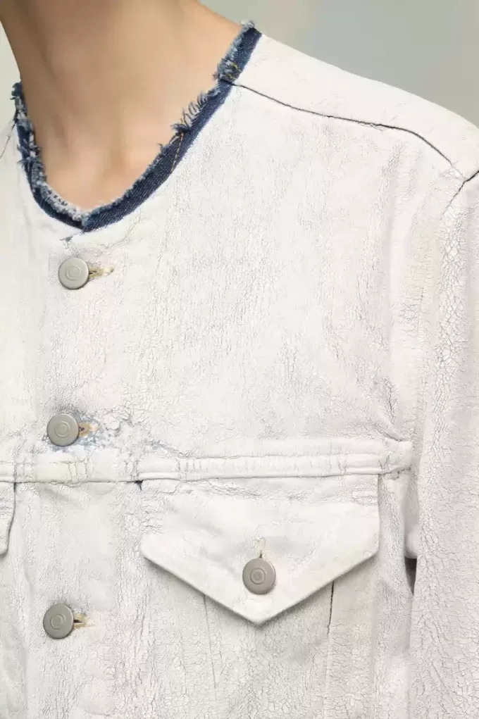 Cropped kraagloos spijkerjack