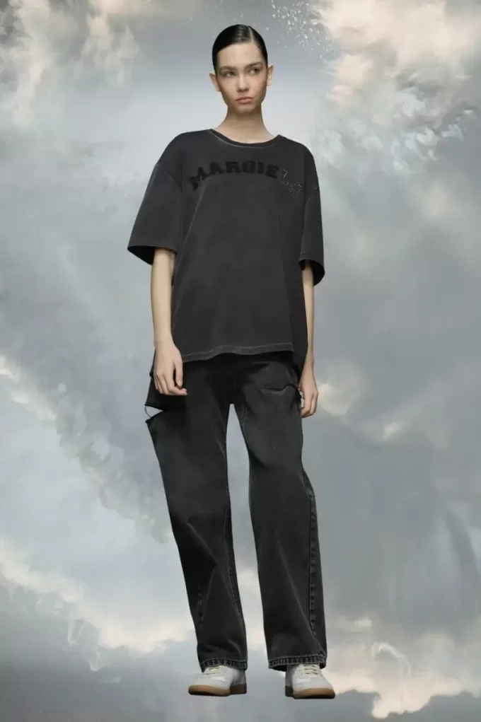 T-shirt met logo en zware jersey